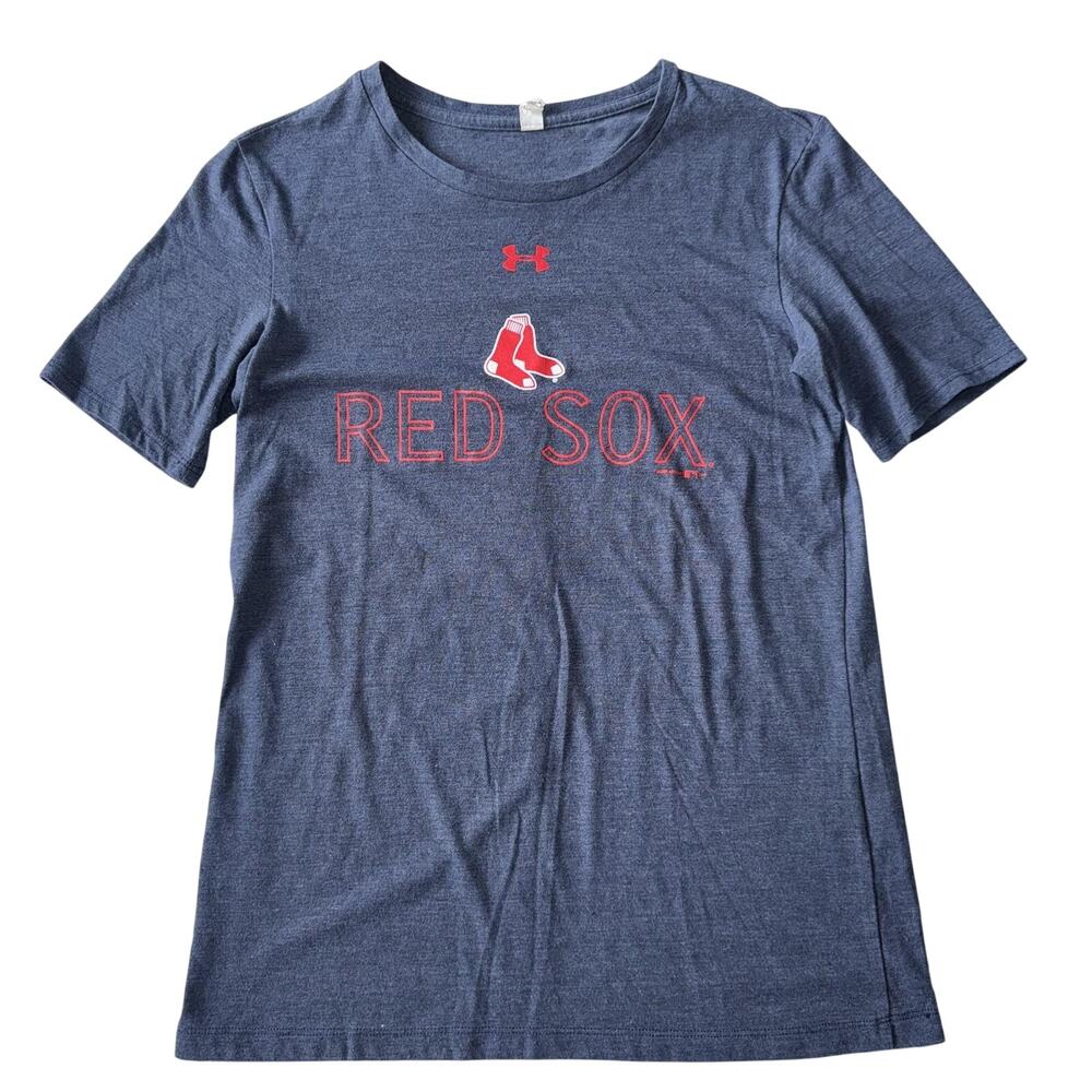 UNDER ARMOUR BOSTON RED SOX T SHIRT WOMENS MEDIUM M BLUE MLB HEATGEAR TEE